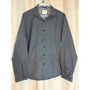 Cactus Man Ricky Singh Mens Blue Geometric Print Floral Trim Shirt Size L MC0034
